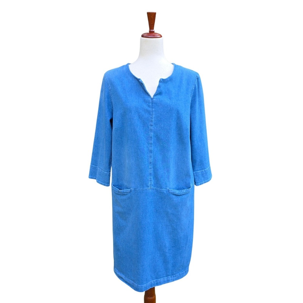 J Jill Denim Dress Size 12 Blue Boxy Long Sleeve Relaxed Cottagecore Casual Fall